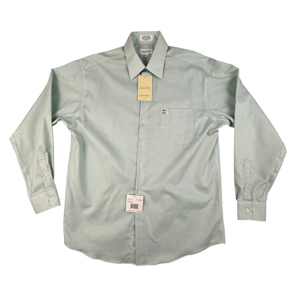 Concepts by Claiborne Mens Dress Shirt 16.5 36/37 Mermaid Green Wrinkle Free New